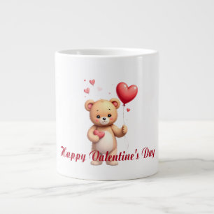 Cute Teddy Bear with Heart – Happy Valentine’s Day Large Coffee Mug