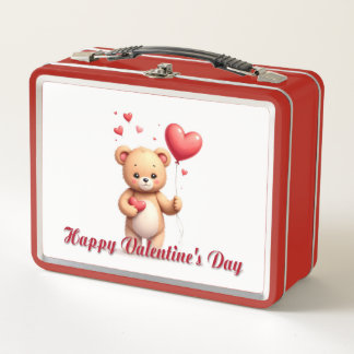 Cute Teddy Bear with Heart – Happy Valentine’s Day Metal Lunch Box