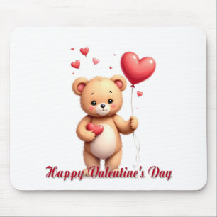 Cute Teddy Bear with Heart – Happy Valentine’s Day Mouse Pad