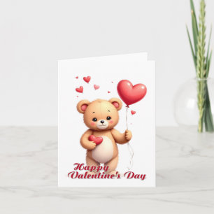 Cute Teddy Bear with Heart – Happy Valentine’s Day Thank You Card