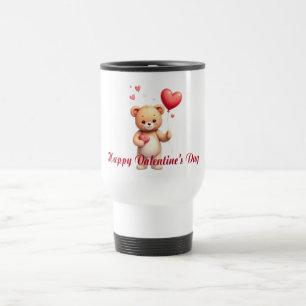 Cute Teddy Bear with Heart – Happy Valentine’s Day Travel Mug