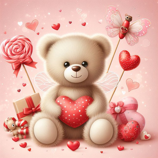 CUTE TEDDY BEAR WITH HEARTS VALENTINE HOLIDAY CARD (Creator Uploaded)