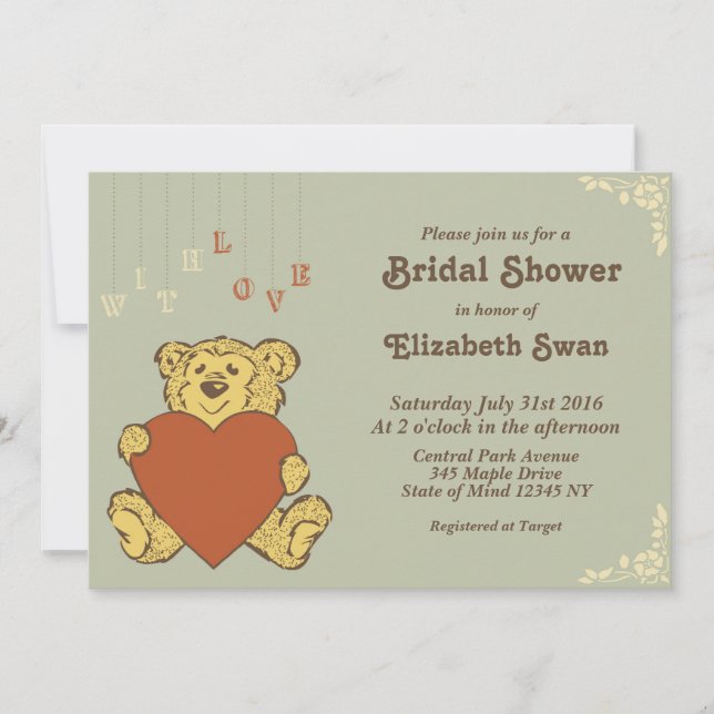 Cute Teddy Bear with Love Bridal Shower Invitation (Front)