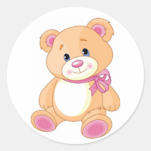 Cute Teddy Bear with Pink Ribbon Classic Round Sticker