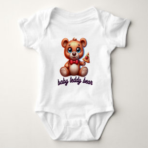 🧸Cute Teddy Bear with Pizza Baby Bodysuit