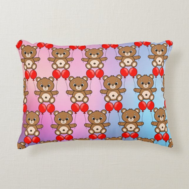Cute Teddy Bear with Red Balloons Accent Pillow (Front)