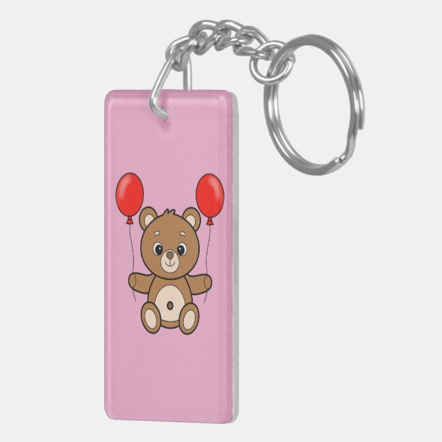 Cute Teddy Bear with Red Balloons Cartoon Key Ring (Back Right)