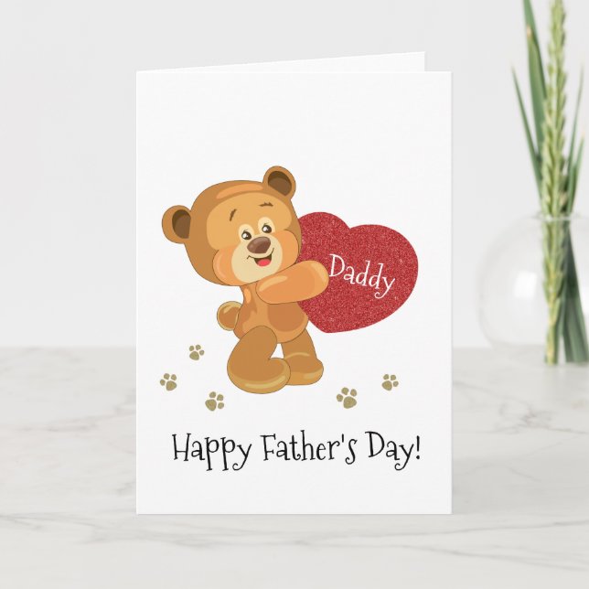 Cute Teddy Bear with Red Heart Happy Father's Day Card (Front)