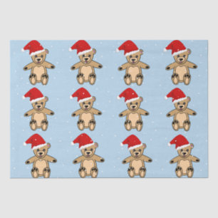 Cute Teddy Bear with Santa Hat Blue Christmas Tissue Paper