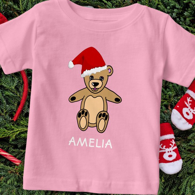 Cute Teddy Bear with Santa Hat Christmas Baby T-Shirt (Creator Uploaded)