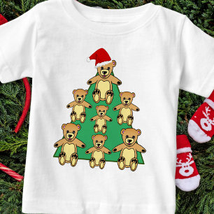 Cute Teddy Bear with Santa Hat Christmas Tree Baby T-Shirt