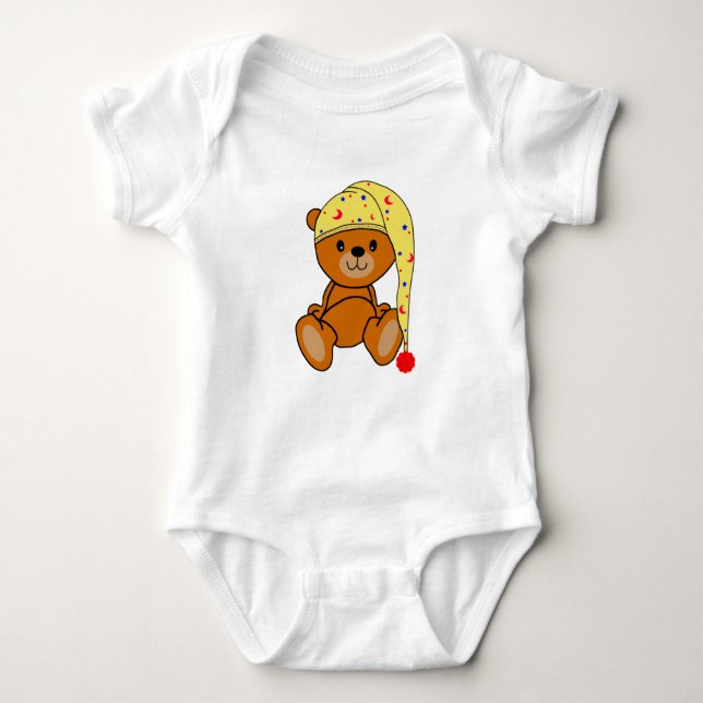 Cute Teddy bear with sleeping cap Baby Bodysuit (Front)