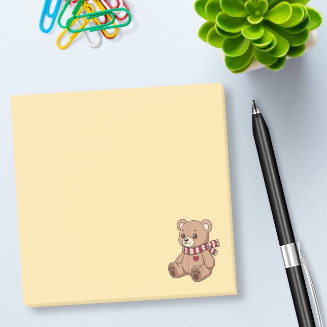Cute Teddy Bear with Striped Scarf Yellow Post-it Notes (Creator Uploaded)