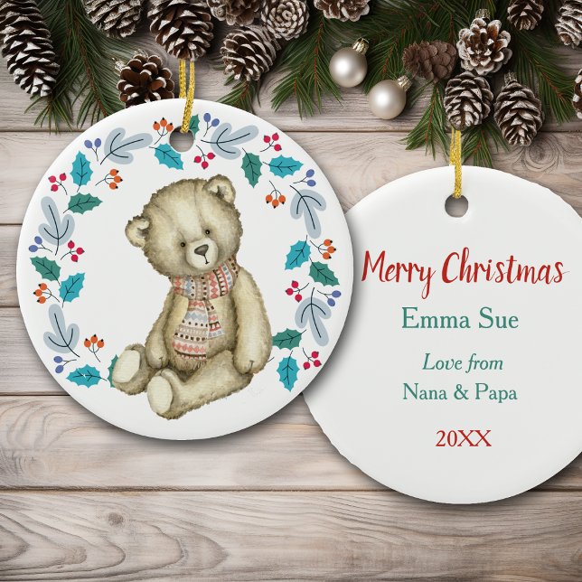 Cute Teddy Bear Wreath Christmas Ceramic Tree Decoration (Creator Uploaded)