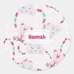 Cute Teddy Bears and Clouds Baby Girl Pattern Classic Round Sticker