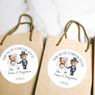 Cute teddy bears bridal couple wedding favour classic round sticker