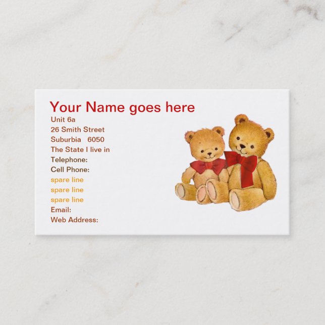 Cute Teddy Bears Business Card (Front)