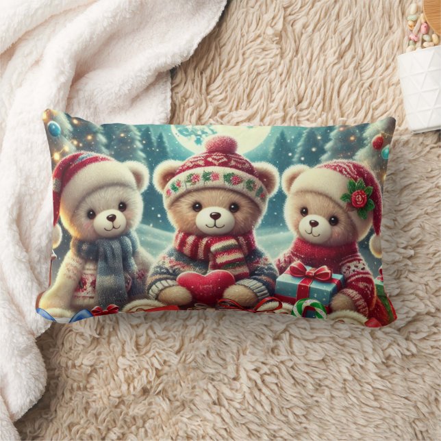 Cute Teddy Bears Christmas Lumbar Cushion (Blanket)