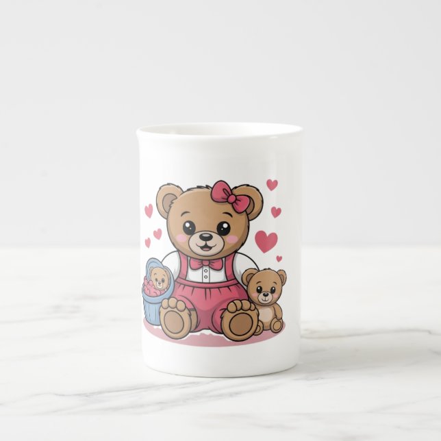 Cute Teddy Bears Family Design – Big & Small Bears Bone China Mug (Front)