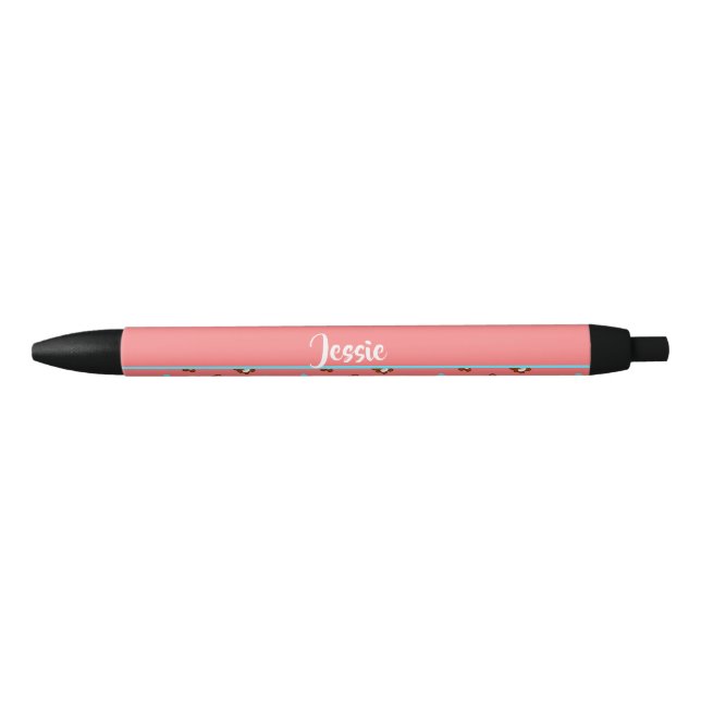 Cute teddy bears on pink black ink pen (Front)