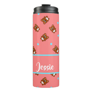 Cute teddy bears on pink thermal tumbler