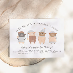Cute Teddy Bears Pajama Party Birthday Party Invitation