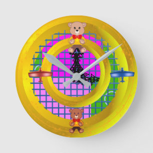 Cute Teddy Bears Planes Round Clock