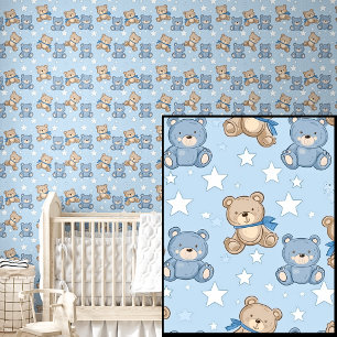 Cute Teddy Bears & Stars on Soft Blue  Wallpaper