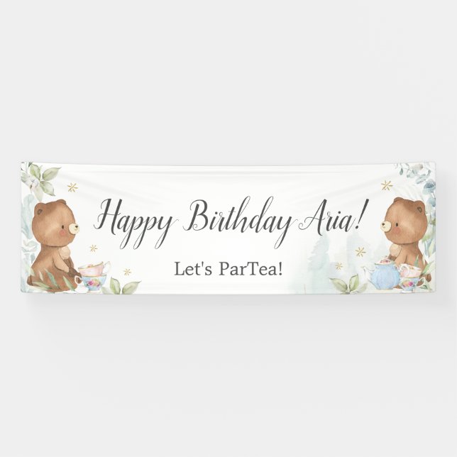 Cute Teddy Bears Tea for Two 2nd Birthday Backdrop Banner (Horizontal)