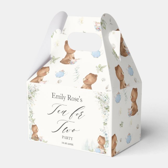 Cute Teddy Bears Tea for Two 2nd Birthday  Favour  Box (Front Side)