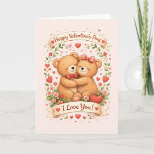 Cute Teddy Bears Valentine’s Day Illustration Card