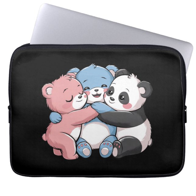Cute Teddy Bears with Panda Laptop Sleeve (Front)