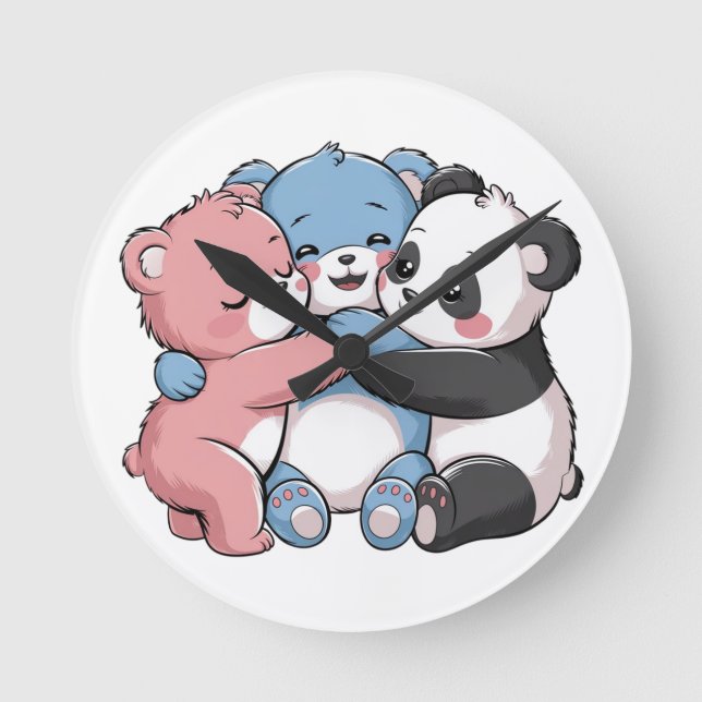 Cute Teddy Bears with Panda Round Clock (Front)