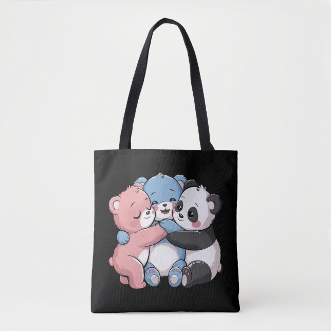 Cute Teddy Bears with Panda Tote Bag (Front)