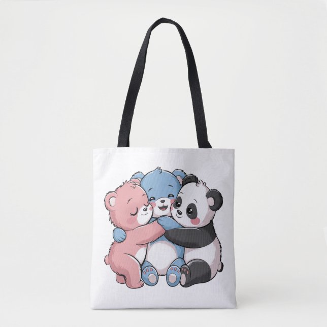 Cute Teddy Bears with Panda Tote Bag (Front)