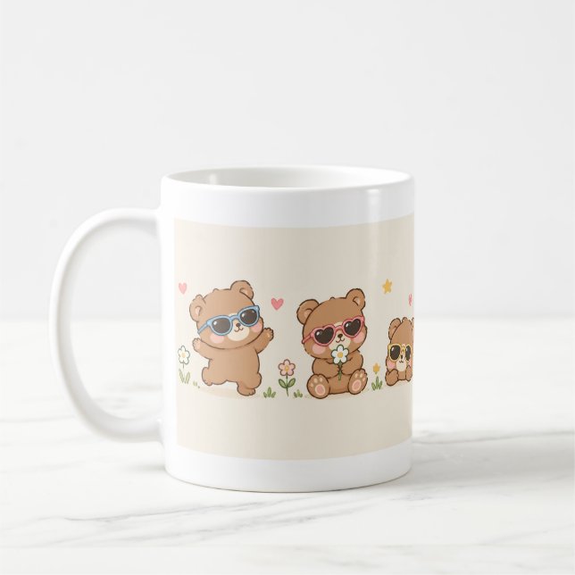 Cute Teddy Bears with Sunglasses Pattern Adorable Coffee Mug (Left)
