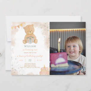 Cute Teddy Birthday Invitation With Photo 