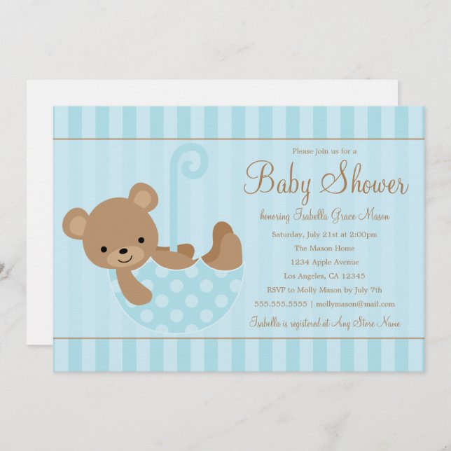 Cute Teddy | Blue Invitation (Front/Back)