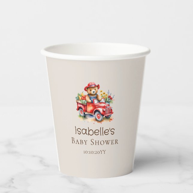 Cute Teddy Locally Grown Baby Shower Red Pickup  Paper Cups (Front)