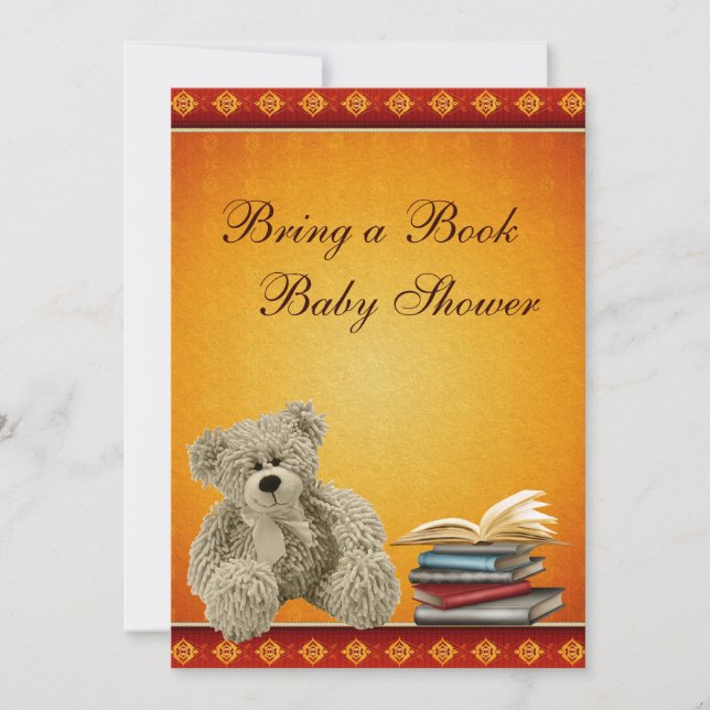 Cute Teddy Neutral Bring a Book Baby Shower Invitation (Front)