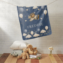 Cute Teddy Pilot Sky Adventure Navy Blue
