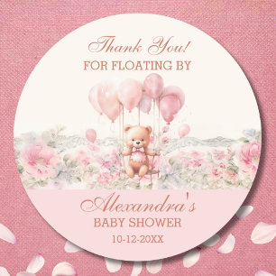 Cute Teddy Pink Girl Baby Shower Thank You Classic Round Sticker