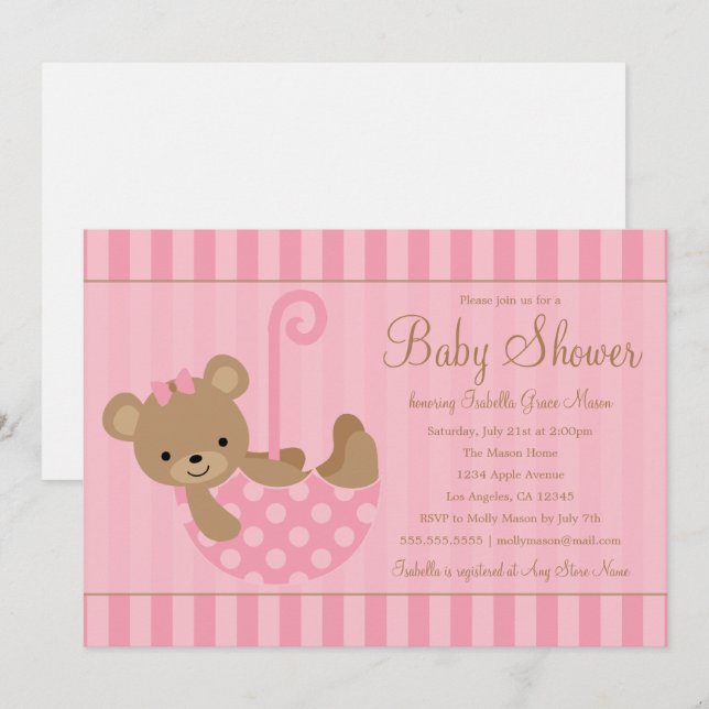 Cute Teddy | Pink Invitation (Front/Back)