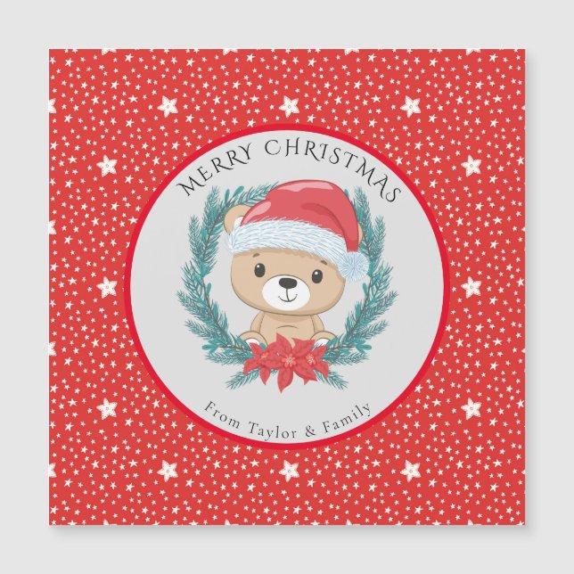Cute Teddy Red and White Stars Merry Christmas  (Front)