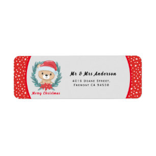 Cute Teddy Red and White Stars Merry Christmas