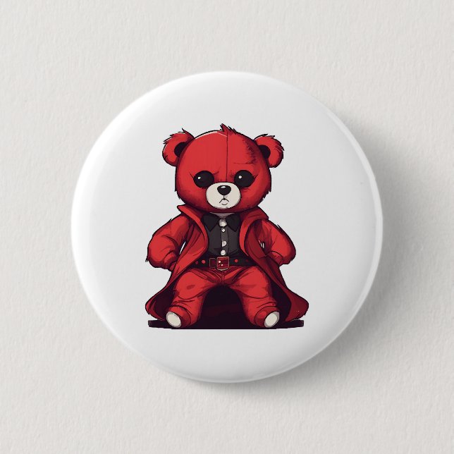 Cute teddy red boy 6 cm round badge (Front)