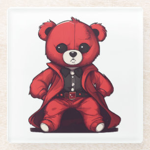 Cute teddy red boy glass coaster
