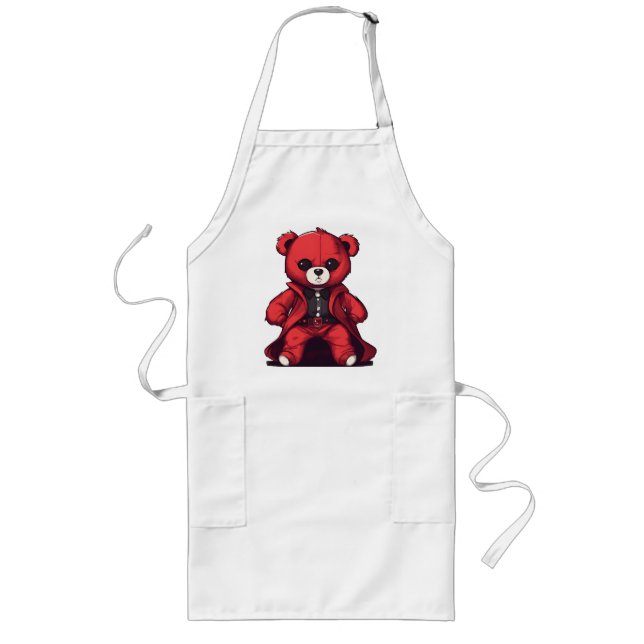 Cute teddy red boy long apron (Front)