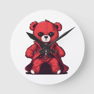 Cute teddy red boy round clock