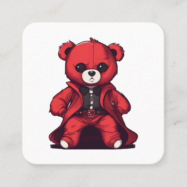 Cute teddy red boy square business card (Front)